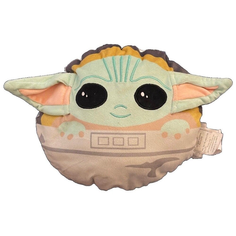 Star Wars Grogu Round Plush Throw Pillow Gray/Green 100% Polyester **See Desc**